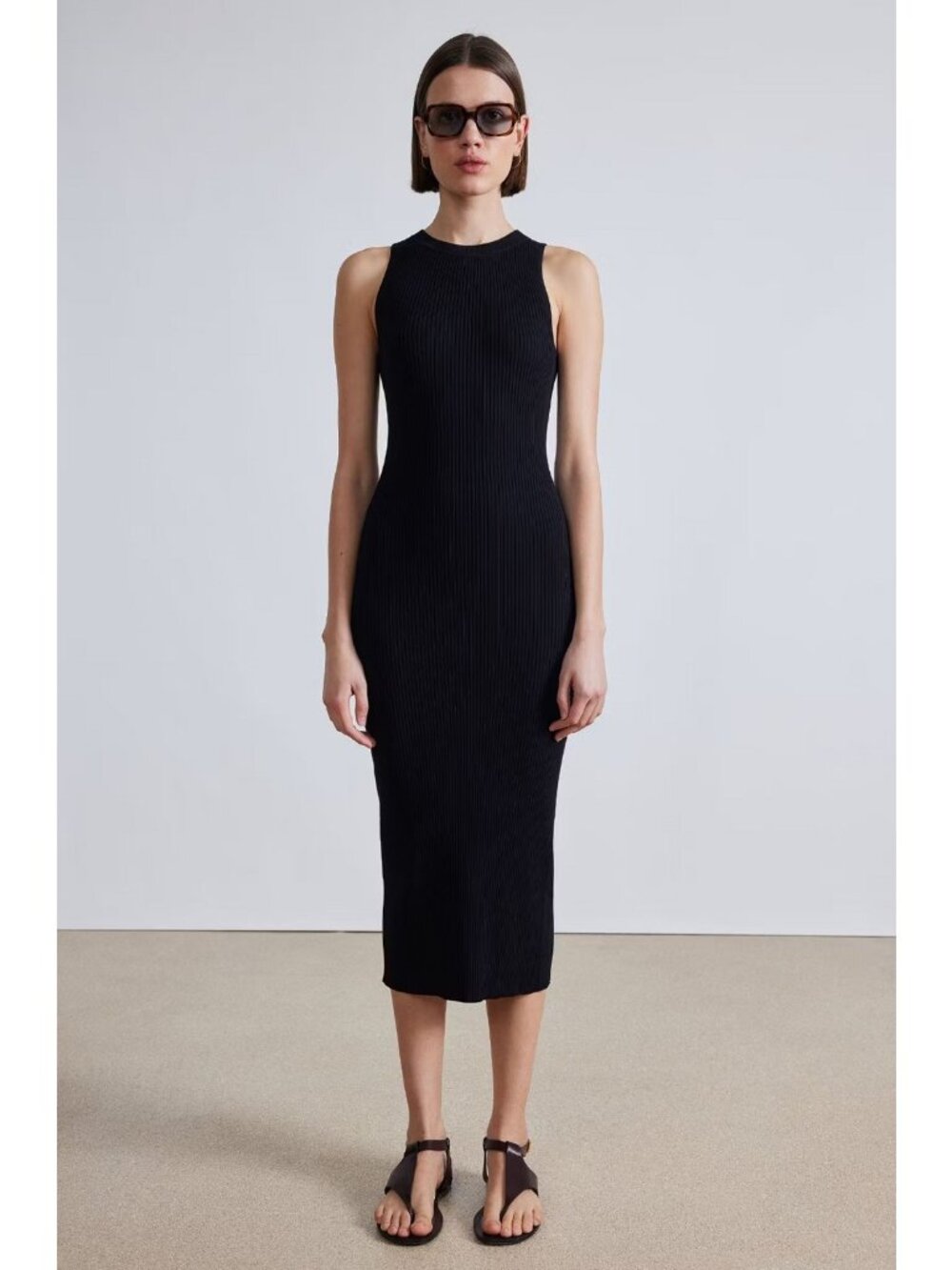 APiece Apart Ali Slim Rib Knit Tank Dress SMALL black sleeveless midi layering